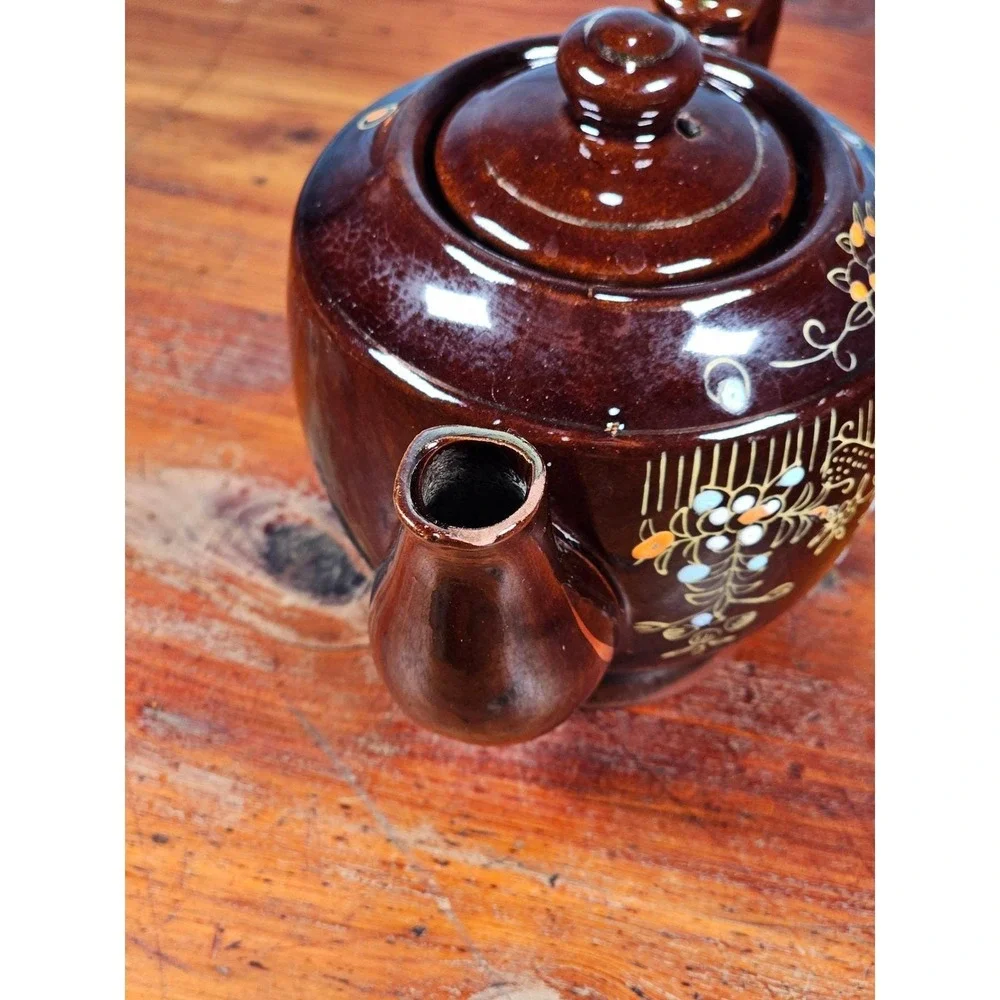 Vintage Made in Japan Brown Floral Ceramic Teapot Decorative Cottage Decor